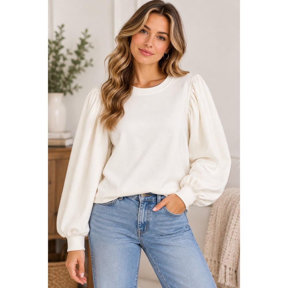 Abercrombie & Fitch Womens XL Puff Sleeve Sweatshirt Cream Soft A&F Collection